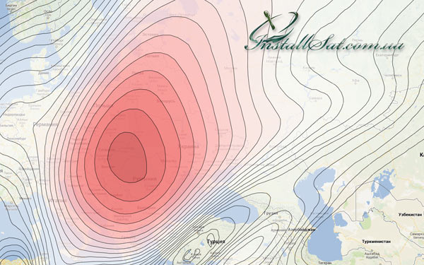 Coverage map of the Amos 2/3 satellite