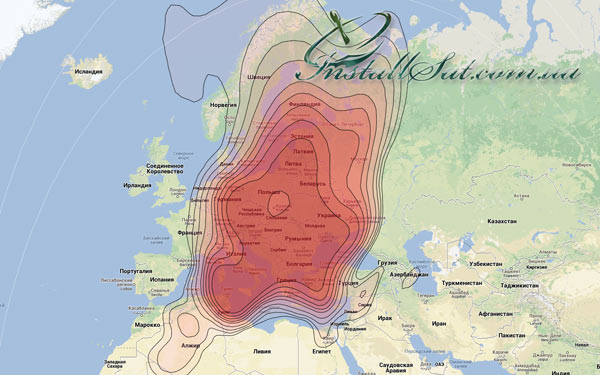 Coverage map of the Astra-1G satellite