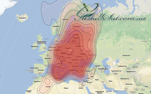 Карта покрытия спутника Astra-1G