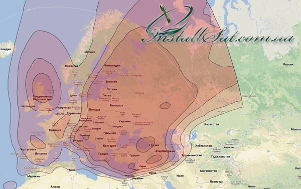 Coverage map of the Astra-4A (Sirius-4) satellite