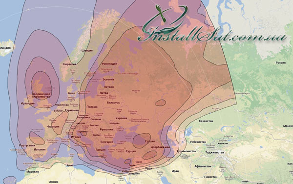 Карта покрытия спутника Astra-4A (Sirius-4)