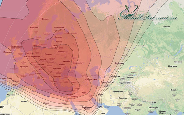 Coverage map of the Express-AM22 satellite