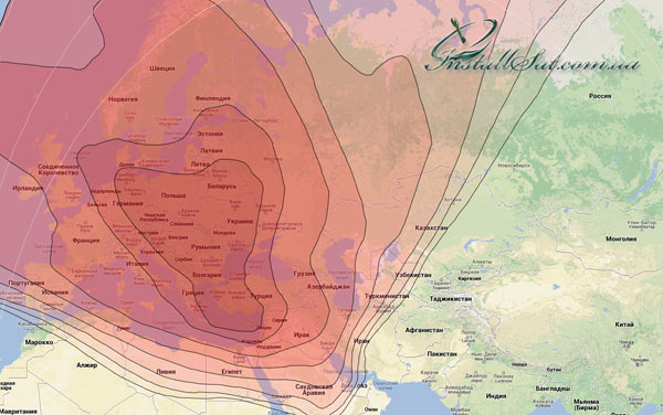Карта покрытия спутника Express-AM22
