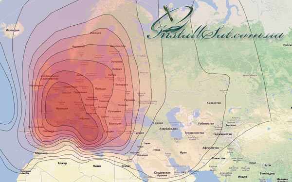 Coverage map of the Hot Bird satellite