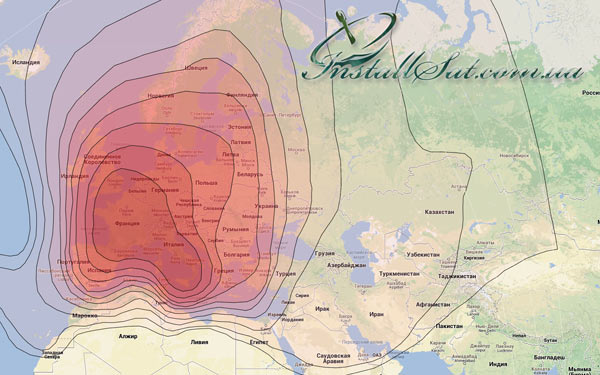 Карта покрытия спутника Hot Bird