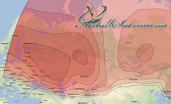 Карта покрытия спутника Intelsat-15