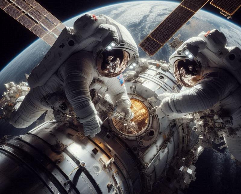 Illustration for the article "Chinese Astronauts Complete Successful Seven-Hour Spacewalk at Tiangong Space Station"