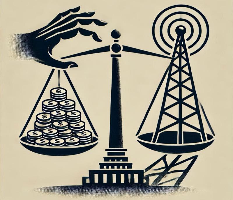 Illustration for the article "European Public Service Media Faces Political Pressure and Funding Challenges"