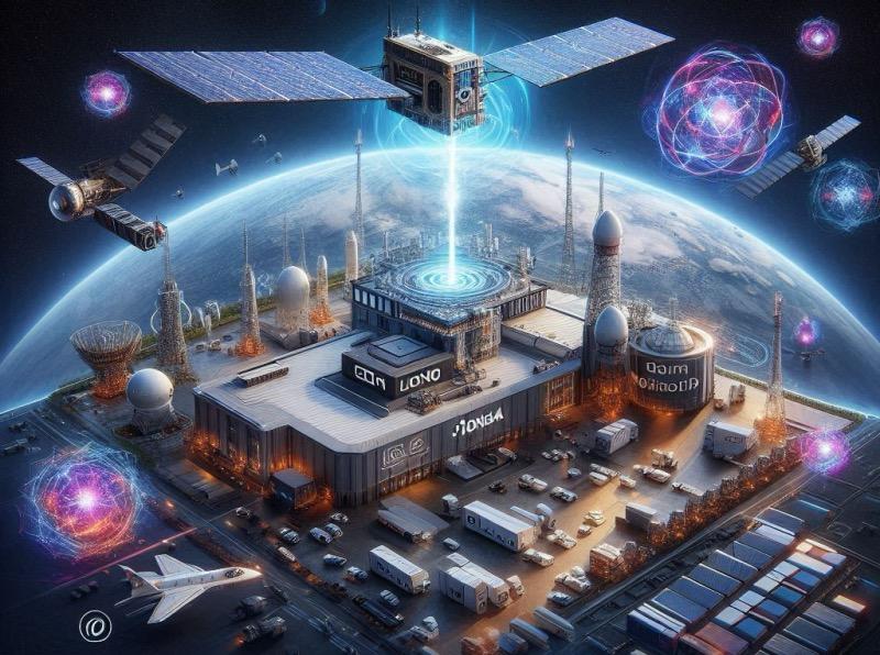 Illustration for the article "IonQ Acquires Capella Space to Build a Space-Based Quantum Network"
