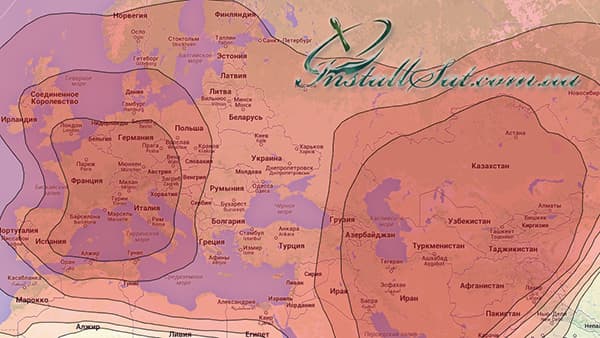 Coverage map of the Eutelsat 36B/36C (AMU1) television satellite. Beam (36B) Евразийский