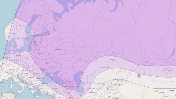 Coverage map of the Express 80 television satellite. Beam (EXPR80-V) Ku Fixed